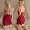 Women's Backless Split Babydoll & Slips Sexy Bodies Nightwear Solid Colored Xmas Sexy Lingerie Set Black / Wine M L -Ladies Pajamas Store dnscfe1695373693729