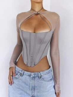 Corset Women's Corset Tops Club Gray Sexy Overbust Corset Zipper Backless Tummy Control Pure Color Summer Spring -Ladies Pajamas Store dobiai1656405849500