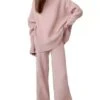 Women's Loungewear Sets Knit Casual Suit Pure Color Fashion Comfort Soft Home Street Daily Polyester Breathable High Neck Long Sleeve Sweater Pant Fall Winter Black Pink -Ladies Pajamas Store dpeaub1693206697278
