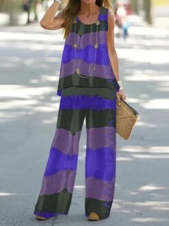 Women's Petite Sets 2 Pieces Geometic Casual Comfort Street Daily Polyester Breathable Crew Neck Summer Spring Yellow Pink -Ladies Pajamas Store dtphlg1686730228026