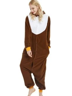 Women's Winter Hoodie Onesies Pajama For Adult Jumpsuits Animal Cartoon Comfort Funny Soft Home Christmas Daily Cotton Warm Hoodie Long Sleeve Pocket Winter Fall Yellow Brown / Pjs -Ladies Pajamas Store dtslty1665476334508