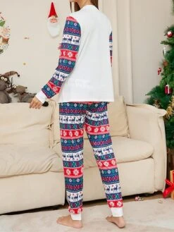 Matching Family Christmas Pajamas Sets Letter Elk Basic Casual Comfort Home Christmas Cotton Breathable Gift Crew Neck Long Sleeve T Shirt Tee Pant Fall Winter White -Ladies Pajamas Store dubamr1697074761567