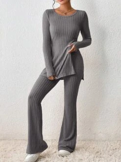 Women's Loungewear Sets Pure Color Casual Comfort Soft Home Street Daily Polyester Breathable Crew Neck Long Sleeve Sweater Pant Fall Winter Black Army Green -Ladies Pajamas Store duounr1692861790855