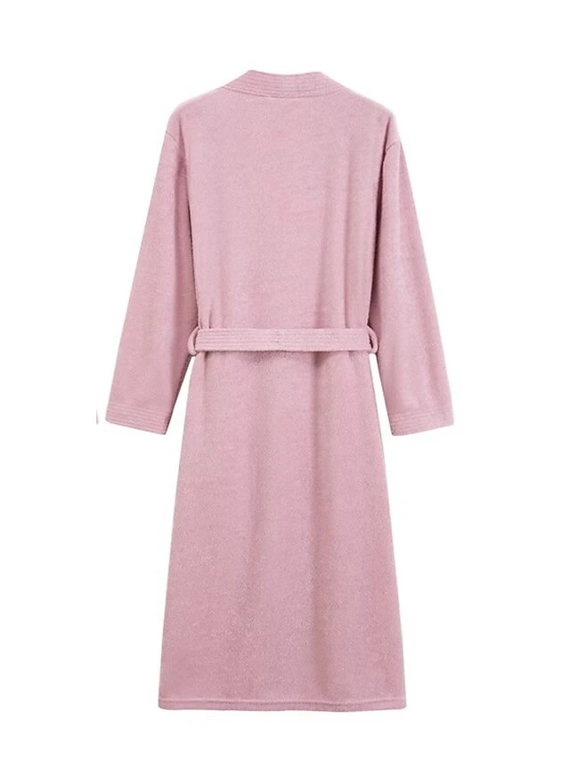 Women's Robe Pure Color Simple Casual Comfort Home Bed Wedding Party Polyester Breathable V Wire Long Sleeve Fall Winter White Pink 4 Women's Robe Pure Color Simple Casual Comfort Home Bed Wedding Party Polyester Breathable V Wire Long Sleeve Fall Winter White Pink - Image 2