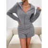 Women's Hooded Teddy Romper Pajamas Solid Warm Fashion Simple Street Daily Vacation Hoodie Long Sleeve Fall Winter Black Purple -Ladies Pajamas Store dvuikq1695798622876