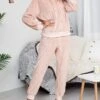 Women's Fleece Lounge Sets 2 Pieces Pure Color Fashion Casual Comfort Street Daily Date Polyester Warm Hoodie Long Sleeve Pant Fall Winter Pink Camel