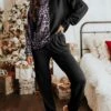 Women's Christmas Loungewear Sets 2 Pieces Leopard Fashion Casual Comfort Street Xmas Daily Date Polyester Warm Crew Neck Long Sleeve Pant Fall Winter Black -Ladies Pajamas Store dwtfly1691046338599