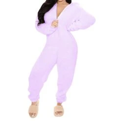 Women's Onesie Pure Color Plush Casual Comfort Home Daily Bed Sherpa Warm Hoodie Long Sleeve Fall Winter Black Pink -Ladies Pajamas Store dyfukj1697188975223