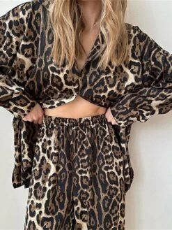 Women's Loungewear Sets 2 Pieces Leopard Maillard Fashion Casual Comfort Street Daily Date Polyester Breathable Lapel Long Sleeve Pant Button Fall Winter Black -Ladies Pajamas Store dyqiyu1692257116500