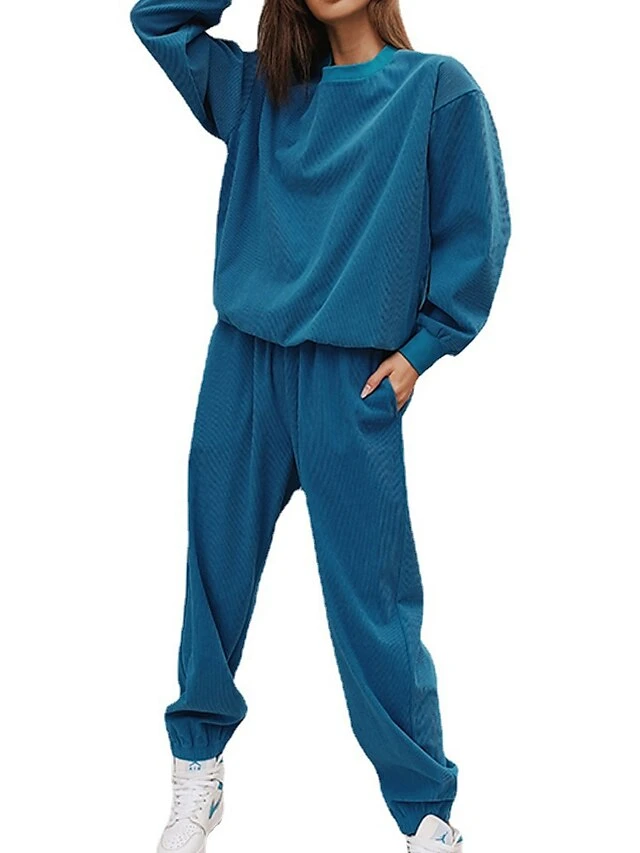 Women's Pajamas Sets Pure Color Warm Fashion Home Vacation Going Out Polyester Warm Breathable Crew Neck Long Sleeve Hoodie Pant Pocket Fall Winter ArmyGreen White 5 Women's Pajamas Sets Pure Color Warm Fashion Home Vacation Going Out Polyester Warm Breathable Crew Neck Long Sleeve Hoodie Pant Pocket Fall Winter ArmyGreen White - Image 3