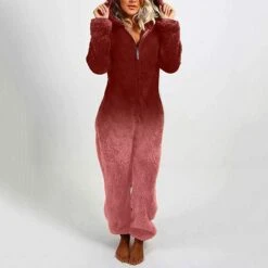 Women's Hoodie Onesies Pajama For Adult Jumpsuits Pjs Patchwork Comfort Soft Home Bed Cashmere Warm Hoodie Long Sleeve Winter Fall Purple Red / Zipper -Ladies Pajamas Store dzcegj1662716616064
