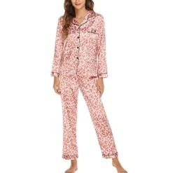 Women's Pajamas Sets Pjs 2 Pieces Flower Simple Hot Comfort Party Home Daily Satin Lapel Long Sleeve Shirt Pant Elastic Waist Fall Spring 6003 6020 -Ladies Pajamas Store dzsrln1640245747159