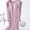 Women's Modal Nightgown With Chest Pads Nightdress Pure Color Simple Casual Comfort Home Daily Bed Breathable Crew Neck Long Sleeve Fall Winter Black Pink -Ladies Pajamas Store ebaubg1696851355283