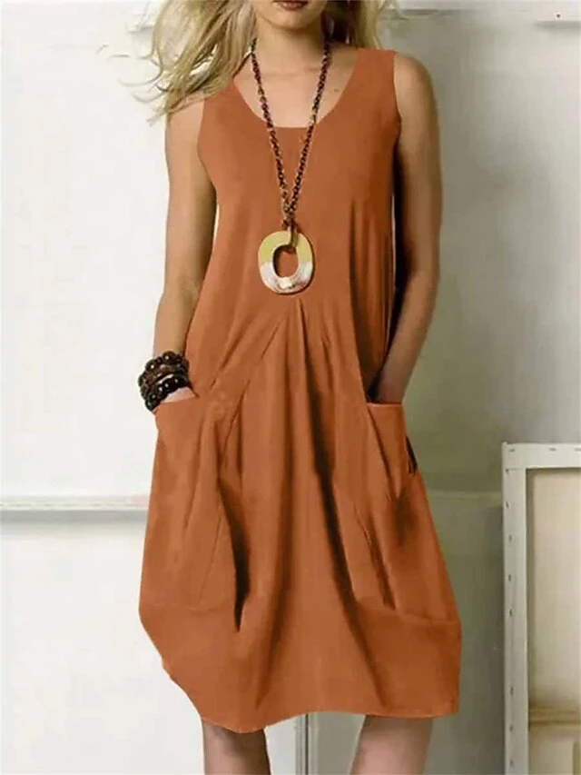 Women's Loungewear Nightshirt Dress Pure Color Fashion Casual Soft Home Street Daily Cotton Breathable Crew Neck Sleeveless Dress Pocket Summer Spring Army Green Orange 7 Women's Loungewear Nightshirt Dress Pure Color Fashion Casual Soft Home Street Daily Cotton Breathable Crew Neck Sleeveless Dress Pocket Summer Spring Army Green Orange - Image 5