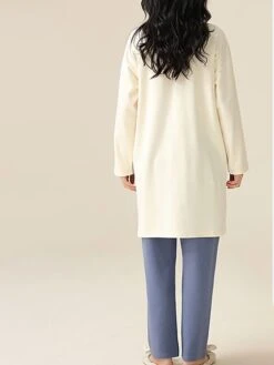 Women's Cotton Pajamas Sets Letter Panda Casual Comfort Home Bed Breathable Crew Neck Long Sleeve Pullover Pant Pocket Fall Winter White Yellow -Ladies Pajamas Store ecsxao1696923347803