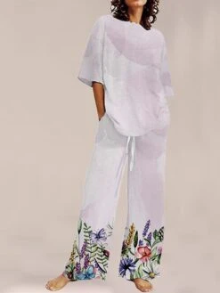 Women's Loungewear Sets 2 Pieces Flower Plant Simple Comfort Sweet Home Daily Polyester Breathable Crew Neck Short Sleeve Pullover Pant Pocket Summer Spring White Light Green 7 Women's Loungewear Sets 2 Pieces Flower Plant Simple Comfort Sweet Home Daily Polyester Breathable Crew Neck Short Sleeve Pullover Pant Pocket Summer Spring White Light Green -Ladies Pajamas Store edfcjl1685499586672