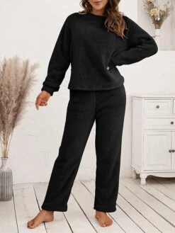 Women's Fuzzy Pajama Sets Pure Color Fashion Casual Soft Home Daily Bed Polyester Warm Breathable Crew Neck Long Sleeve Pant Fall Winter Black Pink 35 Women's Fuzzy Pajama Sets Pure Color Fashion Casual Soft Home Daily Bed Polyester Warm Breathable Crew Neck Long Sleeve Pant Fall Winter Black Pink -Ladies Pajamas Store egbjwe1689581363081