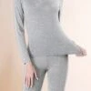 Women's Thermal Set Pure Color Warm Fashion Simple Home Daily Bed Polyester Warm Breathable Crew Neck Long Sleeve Pant Elastic Waist Fall Winter Light Pink Purple Black -Ladies Pajamas Store egkcyh1692602322504