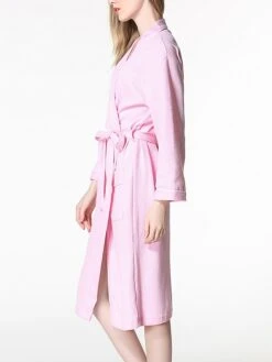 Women's Cotton Robe Pure Color Simple Casual Comfort Home Bed Wedding Party Breathable V Wire Long Sleeve Pocket Fall Winter White Pink -Ladies Pajamas Store egrxzb1694072384957