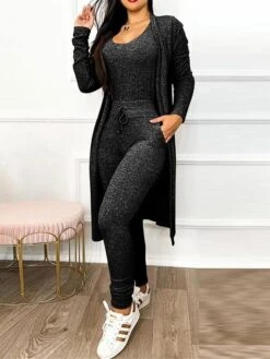 Women's Loungewear Jumpsuit Sets Pure Color Casual Comfort Soft Home Street Daily Polyester Breathable Crew Neck Pocket Fall Winter Black Blue -Ladies Pajamas Store ehtuew1695196773458