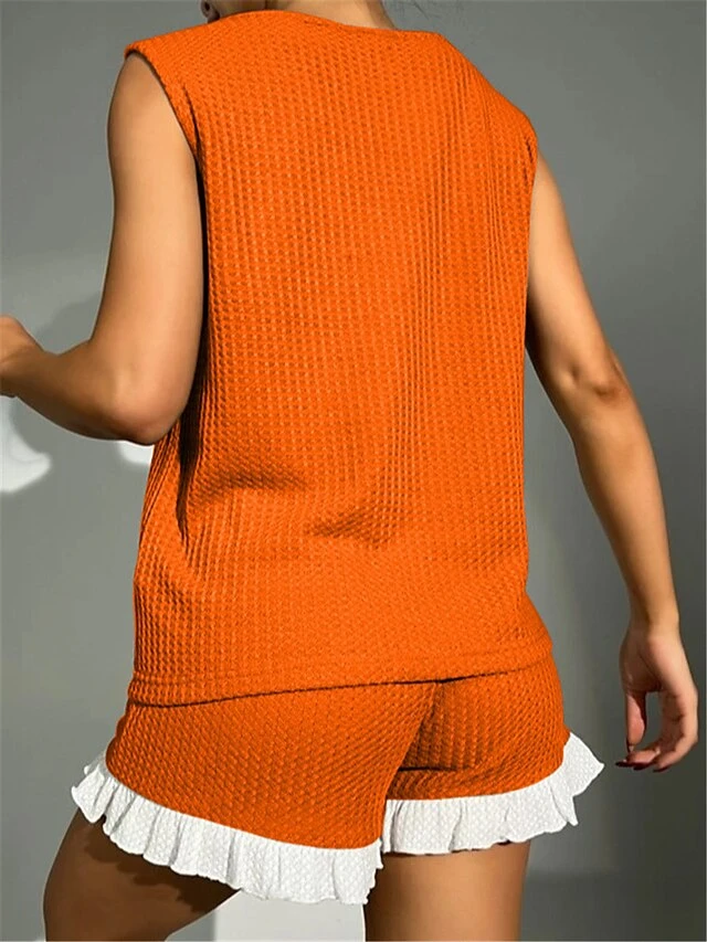 Women's Pajamas Pajama Top And Pant Sets Pure Color Simple Casual Soft Home Daily Bed Waffle Fabric Breathable Crew Neck Sleeveless Shorts Summer Spring Yellow Pink 13 Women's Pajamas Pajama Top And Pant Sets Pure Color Simple Casual Soft Home Daily Bed Waffle Fabric Breathable Crew Neck Sleeveless Shorts Summer Spring Yellow Pink - Image 11