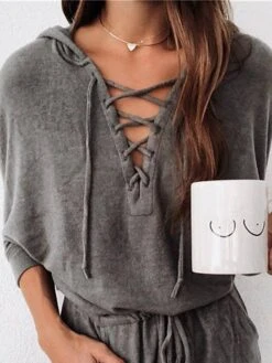 Women's Pajamas Nightgown Nightshirt Dress Pure Color Simple Casual Soft Home Daily Bed Polyester Breathable Hoodie Half Sleeve Fall Winter Dark Gray 6 Women's Pajamas Nightgown Nightshirt Dress Pure Color Simple Casual Soft Home Daily Bed Polyester Breathable Hoodie Half Sleeve Fall Winter Dark Gray -Ladies Pajamas Store ekcbhv1692927369288