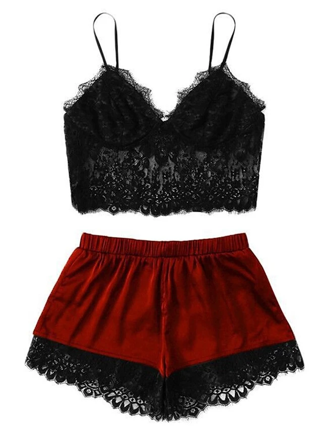 Women's Plus Size Sexy Lingerie Sets Pure Color Lovers Ultra Slim Hot Home Daily Bed Satin Breathable Straps Sleeveless Strap Top Shorts Backless Summer Spring Black Wine 5 Women's Plus Size Sexy Lingerie Sets Pure Color Lovers Ultra Slim Hot Home Daily Bed Satin Breathable Straps Sleeveless Strap Top Shorts Backless Summer Spring Black Wine - Image 3