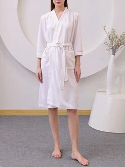 Women's Bathrobe Pure Color Simple Casual Comfort Home Daily Bed Polyester Breathable V Wire Long Sleeve Fall Winter