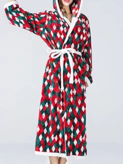 Women's Christmas Robes Gown Bathrobes Pjs Grid / Plaid Comfort Home Xmas Cotton Hoodie Long Sleeve Pocket Hoodie Winter Fall Red / Flannel -Ladies Pajamas Store emopnr1662541438742