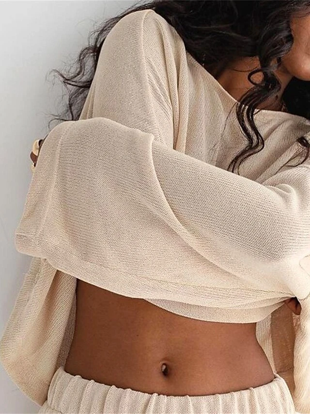 Women's Loungewear Sets Pure Color Basic Casual Comfort Home Daily Vacation Cotton Breathable Crew Neck Long Sleeve T Shirt Tee Shorts Summer Spring Khaki 6 Women's Loungewear Sets Pure Color Basic Casual Comfort Home Daily Vacation Cotton Breathable Crew Neck Long Sleeve T Shirt Tee Shorts Summer Spring Khaki - Image 4