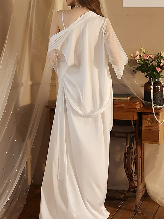 Women's Mesh Lace Slip Lingerie Robe 2Pcs Bridal Nightgown Nightshirt Pure Color Fashion Casual Comfort Home Daily Bed Ice Silk Long Pant Summer Spring 12 Women's Mesh Lace Slip Lingerie Robe 2Pcs Bridal Nightgown Nightshirt Pure Color Fashion Casual Comfort Home Daily Bed Ice Silk Long Pant Summer Spring - Image 10