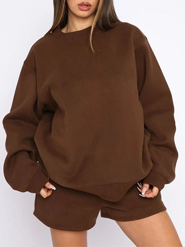 Women's Lounge Sets Sweatshirt And Shorts Pure Color Fashion Casual Comfort Street Daily Date Polyester Breathable Crew Neck Long Sleeve Hoodie Shorts Fall Winter Black White 8 Women's Lounge Sets Sweatshirt And Shorts Pure Color Fashion Casual Comfort Street Daily Date Polyester Breathable Crew Neck Long Sleeve Hoodie Shorts Fall Winter Black White - Image 6