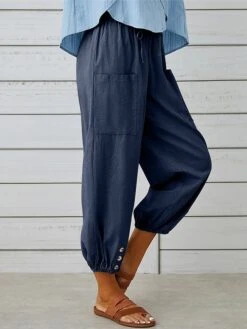 Women's Cotton And Linen Loungewear Pants Pure Color Elastic Waist With Drawstring Simple Casual Comfort Home Daily Vacation Breathable Pocket Summer Spring Black White 11 Women's Cotton And Linen Loungewear Pants Pure Color Elastic Waist With Drawstring Simple Casual Comfort Home Daily Vacation Breathable Pocket Summer Spring Black White -Ladies Pajamas Store esfedo1677484803718