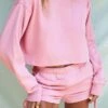 Women's Lounge Sets Crop Tops Crewneck Sweatshirts And Shorts Pure Color Fashion Casual Comfort Street Daily Date Polyester Breathable Crew Neck Long Sleeve Crop Top Shorts Summer Fall Pink Green -Ladies Pajamas Store etjvuq1691566040231