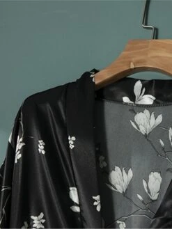 Women's Pajamas Bathrobe Robes Gown Flower Fashion Casual Comfort Home Daily Bed Satin Breathable V Wire Long Sleeve Summer Spring Black -Ladies Pajamas Store etzbjt1679049380377