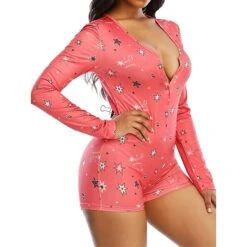 Women's Onesie Pajamas Heart Letter Hot Casual Comfort Home Daily BedBreathable V Wire Long Sleeve Button Fall Winter Pink Red -Ladies Pajamas Store eugcse1694164381866