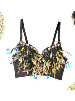 Women's Rhinestone Corset Bustier Feather Undergarments Home Daily Bed Polyester Breathable Straps Sleeveless Backless Summer Spring Black White -Ladies Pajamas Store exedli1696315676697