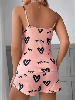 Women's Heart Print Pajamas Sets Cami Top And Shorts SetsElastic Waist Casual Comfort Soft Home Daily Bed Polyester Breathable Summer Spring Pink -Ladies Pajamas Store eyaibg1685499592032