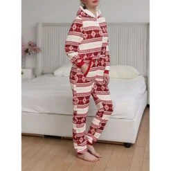 Women's Pajamas Jumpsuit Elk Snowflake Warm Fashion Casual Xmas Home Christmas Daily Polyester Breathable Hoodie Long Sleeve Pocket Fall Winter Black White -Ladies Pajamas Store eydeom1692348354312