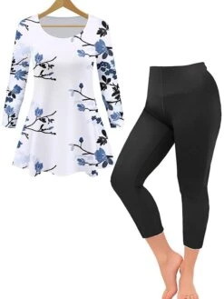 Women's Loungewear Sets 2 Pieces Leopard Flower Casual Comfort Home Daily Polyester Breathable Crew Neck Long Sleeve Pullover Pant Summer Spring White Purple