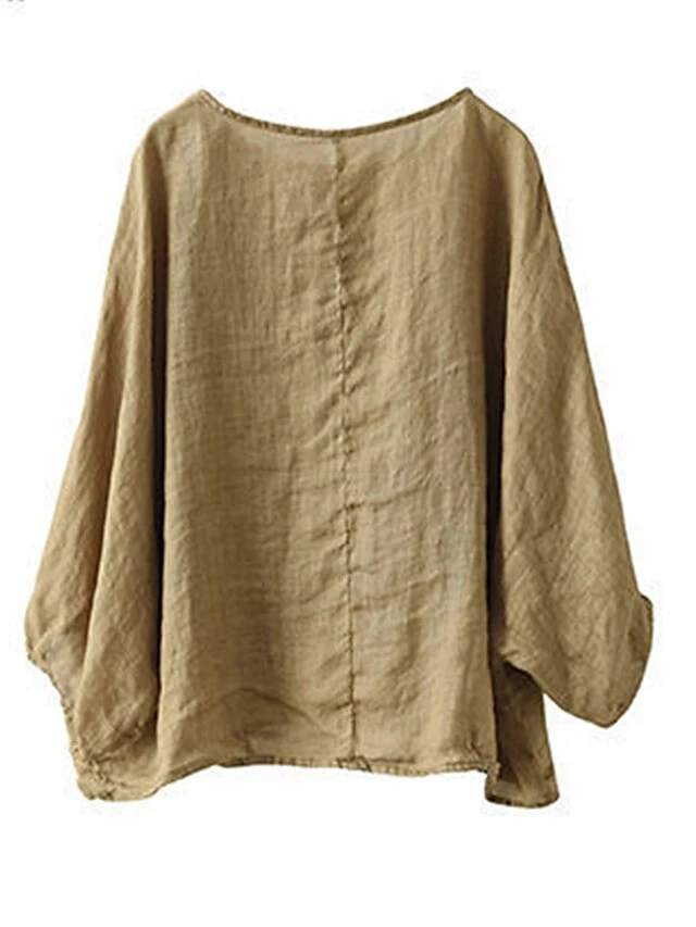 Women's Plus Size Loungewear Top Pure Color Simple Casual Comfort Home Daily Vacation Linen Breathable Crew Neck Long Sleeve Shirt Summer Spring Black Purple 7 Women's Plus Size Loungewear Top Pure Color Simple Casual Comfort Home Daily Vacation Linen Breathable Crew Neck Long Sleeve Shirt Summer Spring Black Purple - Image 5