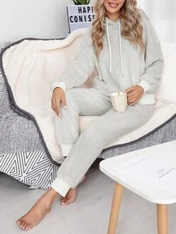 Women's Fleece Lounge Sets 2 Pieces Pure Color Fashion Casual Comfort Street Daily Date Polyester Warm Hoodie Long Sleeve Pant Fall Winter Pink Camel -Ladies Pajamas Store fapjds1689845873163