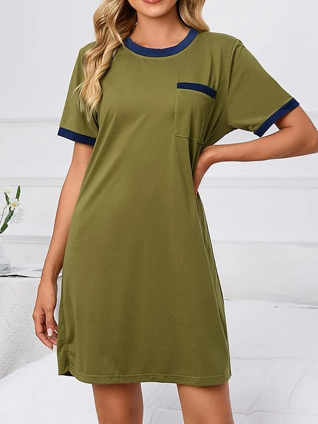 Women's Loungewear Nightshirt Pure Color Fashion Casual Soft Home Daily Bed Polyester Crew Neck Short Sleeve Pocket Summer Spring Claret ArmyGreen 9 Women's Loungewear Nightshirt Pure Color Fashion Casual Soft Home Daily Bed Polyester Crew Neck Short Sleeve Pocket Summer Spring Claret ArmyGreen - Image 7