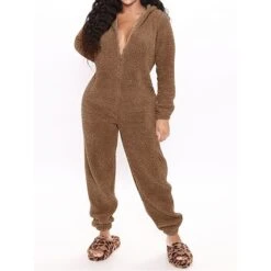 Women's Onesie Pure Color Plush Casual Comfort Home Daily Bed Sherpa Warm Hoodie Long Sleeve Fall Winter Black Pink -Ladies Pajamas Store fawdxi1697188977031