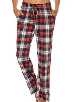 Women's Christmas Lounge Pants Grid / Plaid Simple Casual Comfort Home Daily Polyester Breathable Gift Pant Pocket Elastic Waist Fall Winter Black White -Ladies Pajamas Store fbfgdb1695628314592