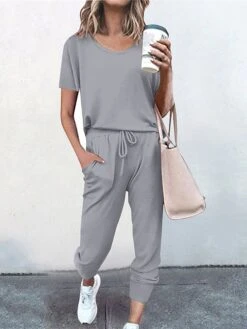 Women's Loungewear Sets Pure Color Fashion Casual Comfort Street Daily Date Polyester Breathable Crew Neck Short Sleeve T Shirt Tee Pant Pocket Elastic Waist Summer Fall Black Pink 12 Women's Loungewear Sets Pure Color Fashion Casual Comfort Street Daily Date Polyester Breathable Crew Neck Short Sleeve T Shirt Tee Pant Pocket Elastic Waist Summer Fall Black Pink -Ladies Pajamas Store fedrml1689506592436