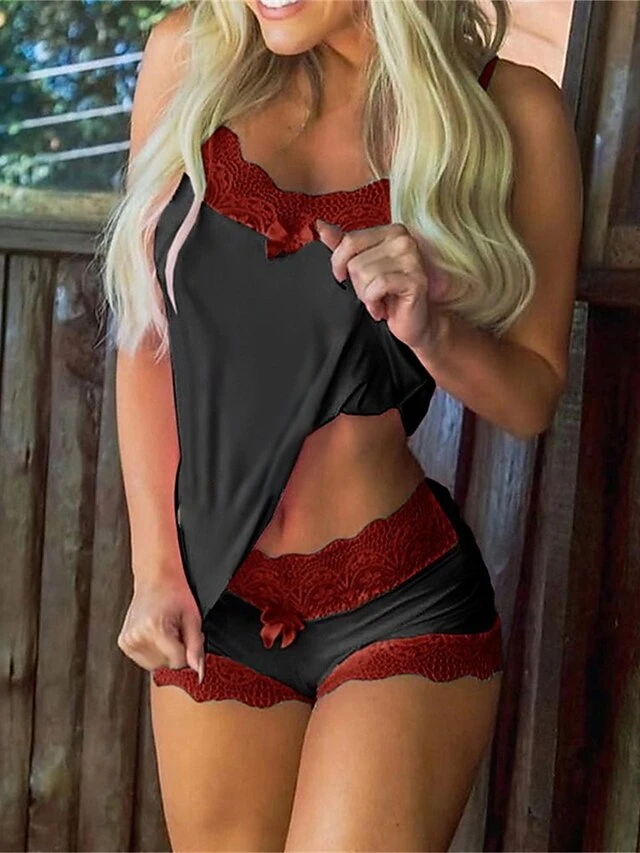 Women's Plus Size Sexy Lingerie Sets Cat Heart Hot Comfort Sweet Home Daily Bed Polyester Breathable Crew Neck Sleeveless Strap Top Shorts Summer Spring Black White 7 Women's Plus Size Sexy Lingerie Sets Cat Heart Hot Comfort Sweet Home Daily Bed Polyester Breathable Crew Neck Sleeveless Strap Top Shorts Summer Spring Black White - Image 5