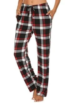 Women's Loungewear Pants Grid / Plaid Simple Casual Comfort Home Daily Vacation Cotton Breathable Pant Pocket Elastic Waist Fall Winter Black Wine -Ladies Pajamas Store fhenrh1695628317858