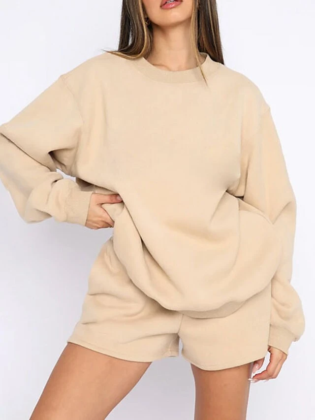 Women's Lounge Sets Sweatshirt And Shorts Pure Color Fashion Casual Comfort Street Daily Date Polyester Breathable Crew Neck Long Sleeve Hoodie Shorts Fall Winter Black White 3 Women's Lounge Sets Sweatshirt And Shorts Pure Color Fashion Casual Comfort Street Daily Date Polyester Breathable Crew Neck Long Sleeve Hoodie Shorts Fall Winter Black White