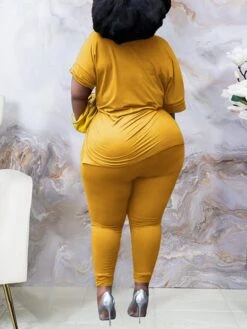 Women's Plus Size Loungewear Sets Pure Color Casual Comfort Soft Daily Date Vacation Polyester Breathable V Wire Short Sleeve Pant Elastic Waist Fall Spring Black Yellow -Ladies Pajamas Store fhrocv1675750217650